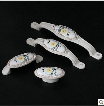锌合金陶瓷象牙白仿古欧式田园拉手门把手