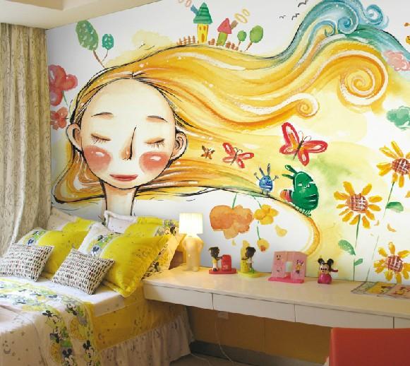  魔法女孩 墙纸儿童房卧室 大型壁画背景墙壁纸环保